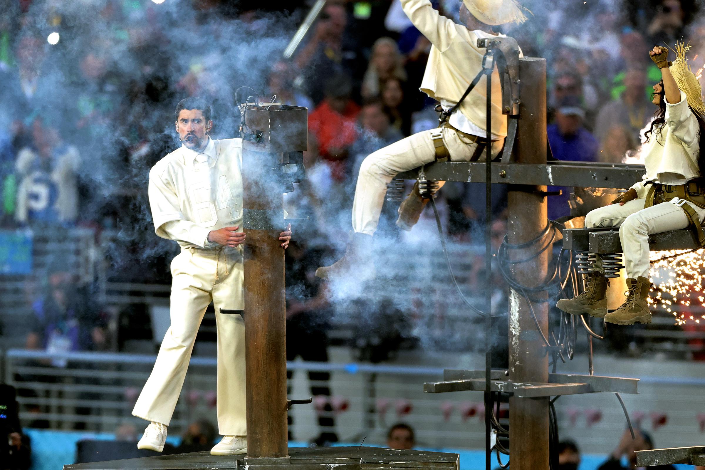 Bad Bunny during his halftime performance at Super Bowl LX | Source: Getty Images