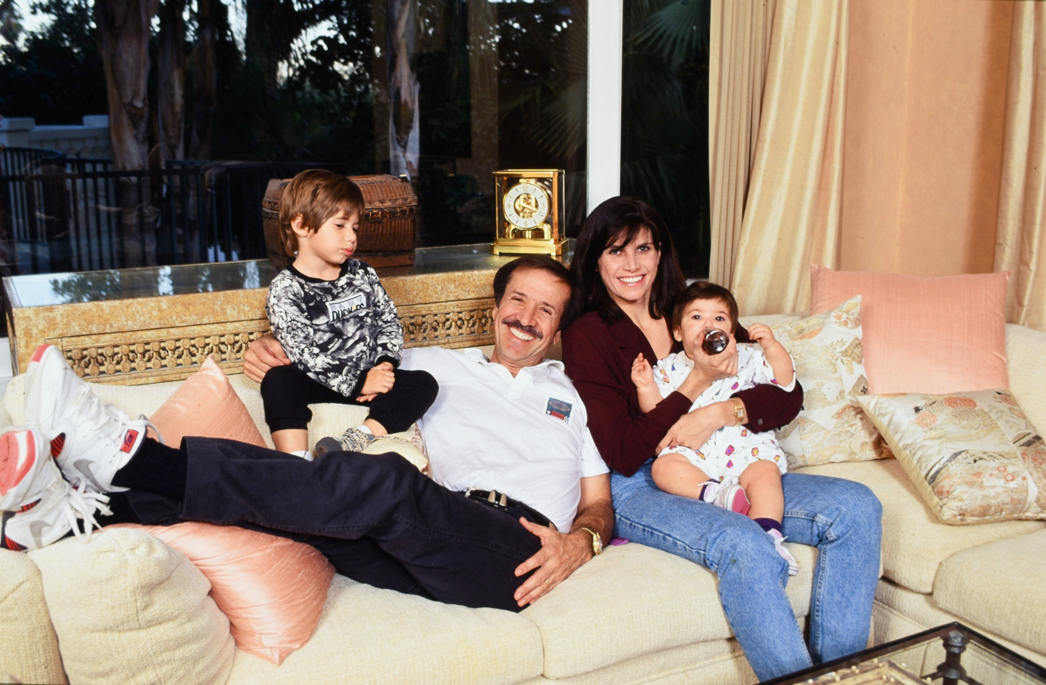 Sonny Bono, Mary Whitaker and their children, Chianna Marie Bono and Chesare Elan Bono on January 1, 1991 in Palm Springs, California | Source: Getty Images